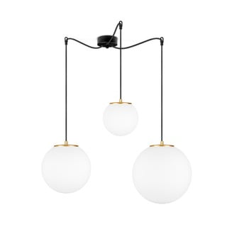 Biała lampa wisząca z 3 abażurami i obwódką w kolorze złota Sotto Luce TSUKI