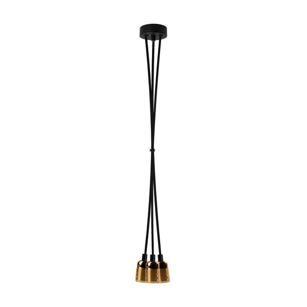 Lampa wisząca z 3 czarnymi kablami i oprawą żarówki w kolorze złota Bulb Attack Uno Group