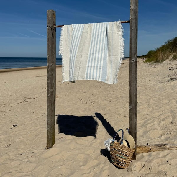 Niebieski lniany ręcznik plażowy 85x140 cm Allure Stripe – Linen Tales-image-2