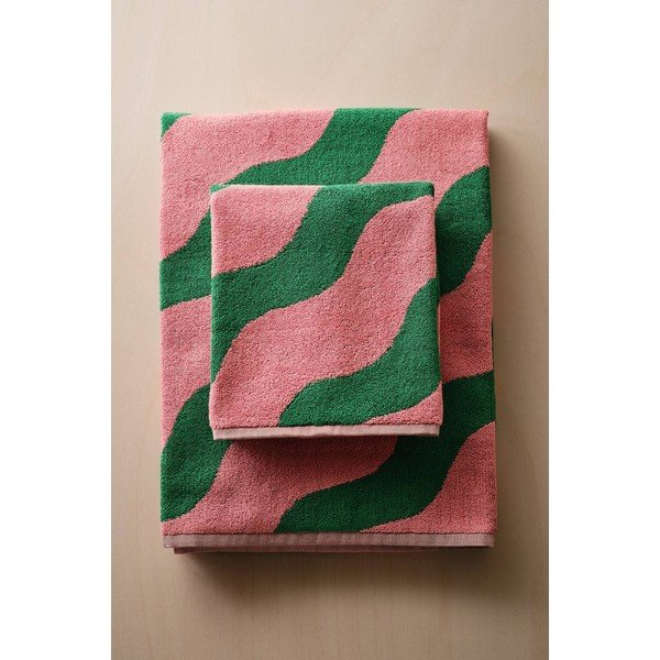 Zielony/różowy bawełniany ręcznik 50x70 cm Waves – Jotex-image-4