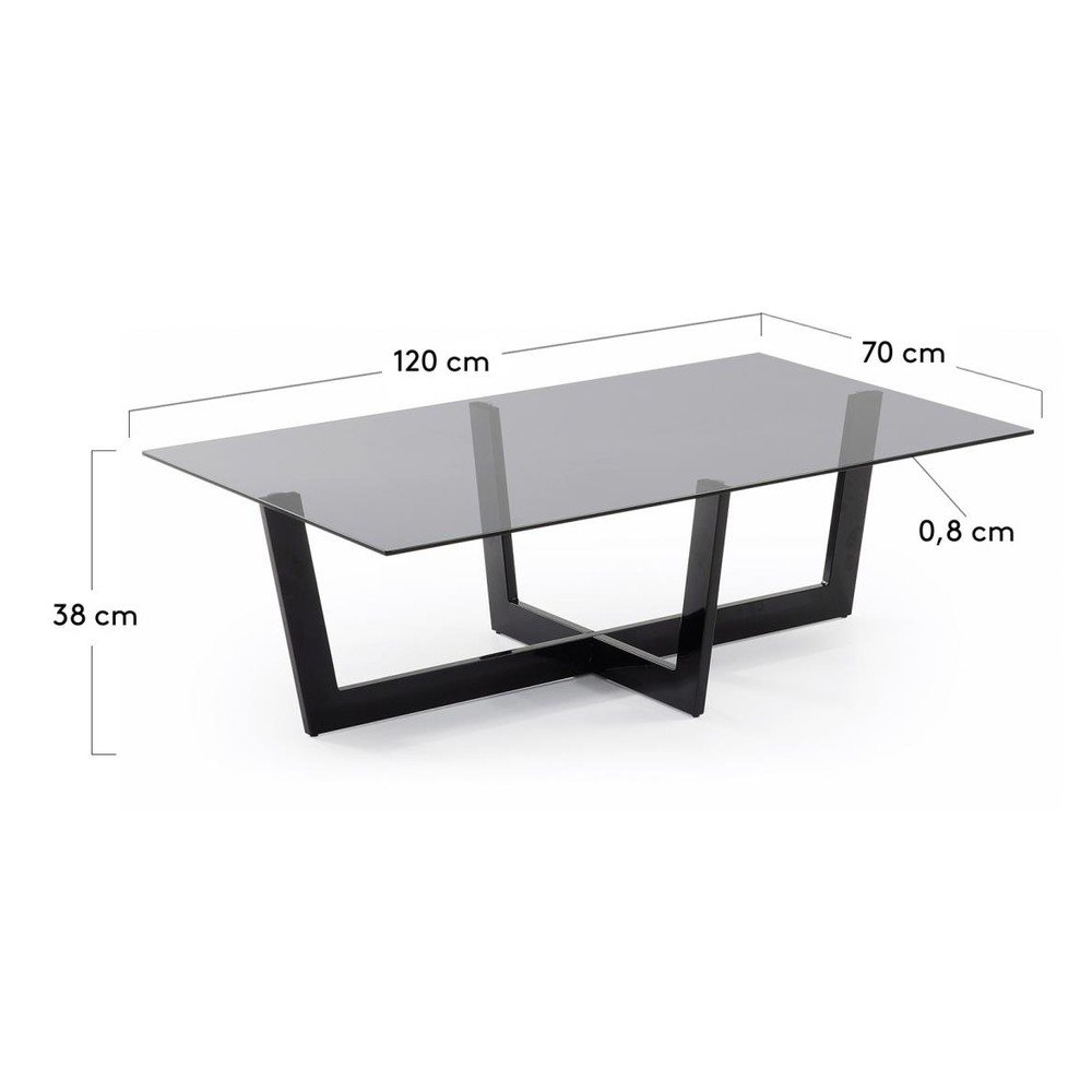 Czarny stolik ze szklanym blatem 70x120 cm Plam – Kave Home (zdjęcie 6)