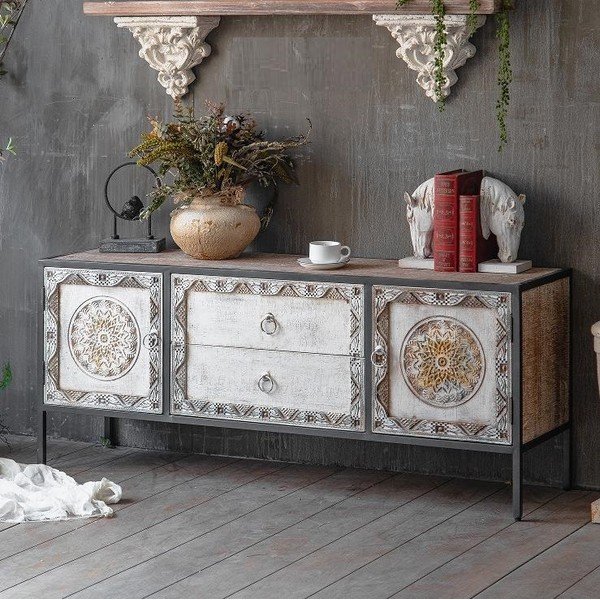 Szafka pod TV z litego drewna jodłowego 135x55 cm Jaipur – Burkina-image-1