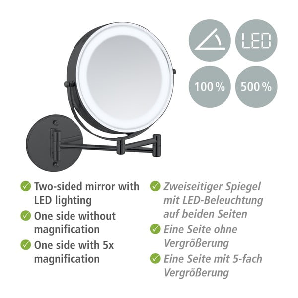 Lustro kosmetyczne z oświetleniem/powiększające (powiększenie 5x) ø 25,5 cm Lumi – Wenko-image-4