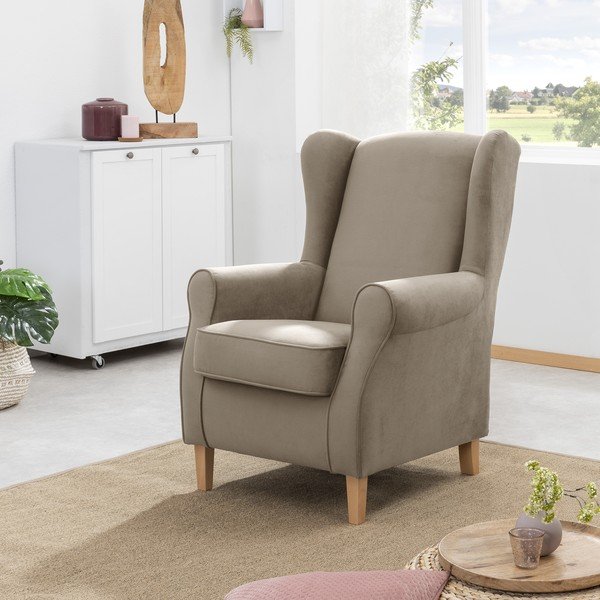 Brązowy aksamitny fotel uszak Max Winzer Lorris-image-1