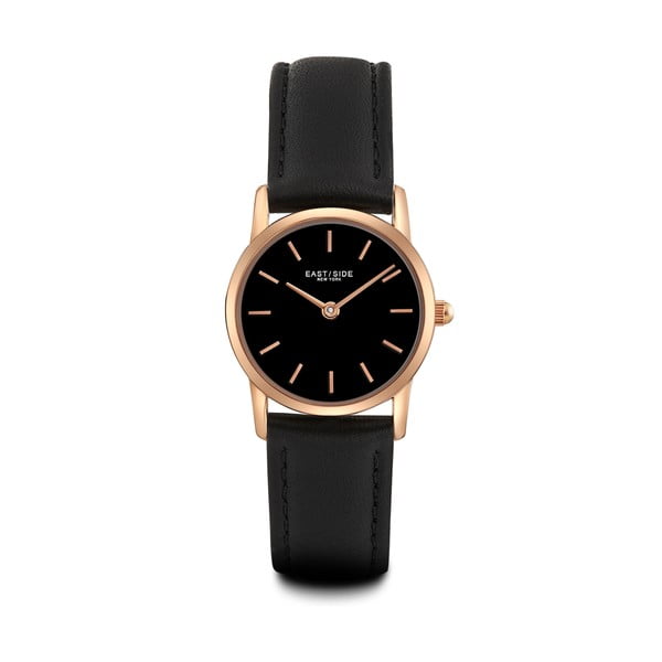 Czarny zegarek damski ze skórzanym paskiem i cyferblatem w kolorze różowego złota Eastside Elridge