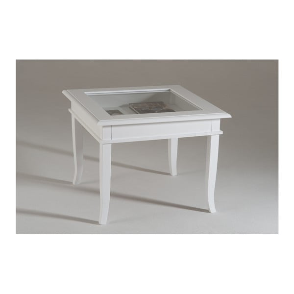 Biały mały stolik drewniany ze szklanym blatem Castagnetti Isabeau