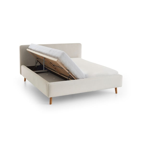 Kremowe tapicerowane łóżko dwuosobowe ze schowkiem i stelażem 160x200 cm Mattis – Meise Möbel-image-3