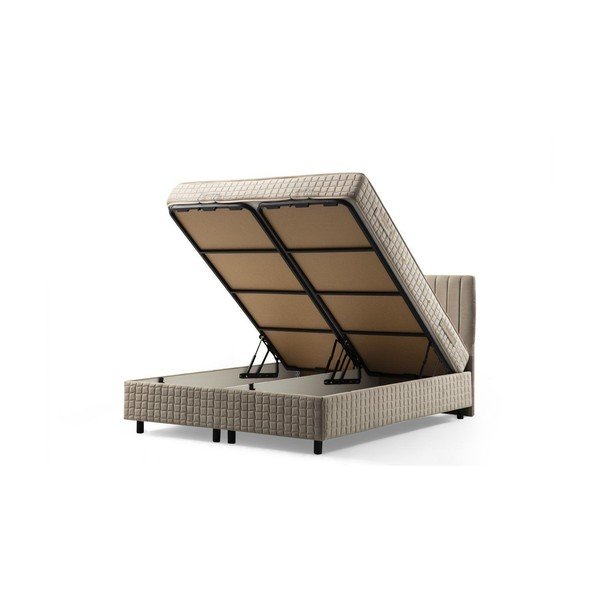 Beżowe tapicerowane łóżko dwuosobowe ze schowkiem i stelażem 140x200 cm Safir – Kalune Design-image-2