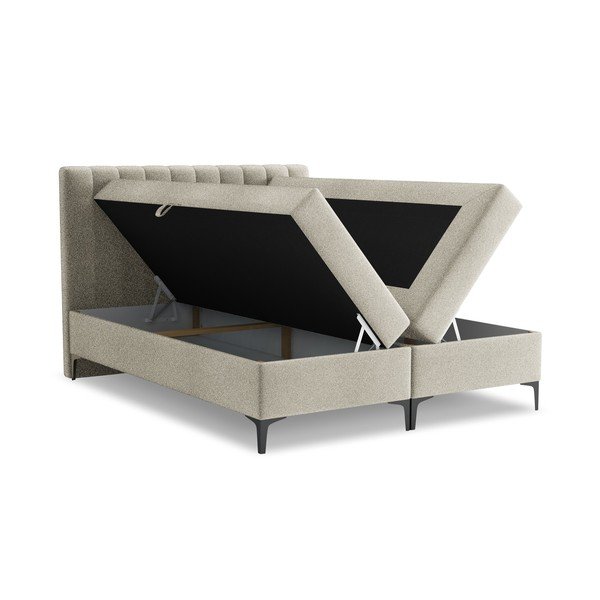 Szarobrązowe łóżko kontynentalne ze schowkiem 140x200 cm Puhala – Makamii-image-1