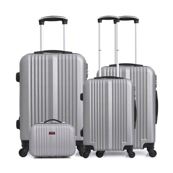 Zestaw 4 walizek na kółkach w kolorze srebra Hero Lipari-C