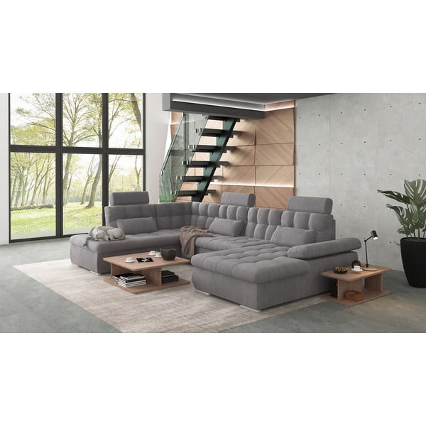 Szary rozkładany narożnik ze schowkiem (lewostronny/w kształcie litery U) Merkur – Ropez-image-3