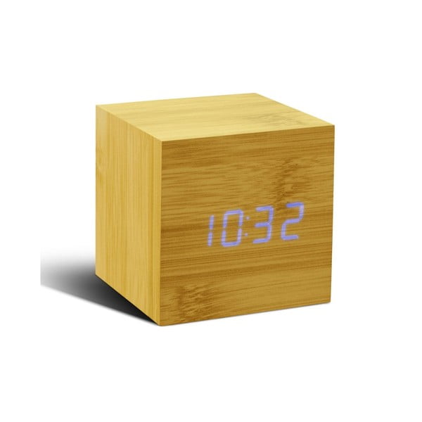 Budzik Cube Click Clock z niebieskim LED, beech