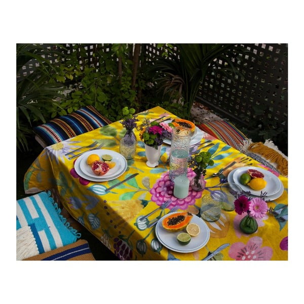 Obrus z domieszką lnu Madre Selva Colourful Flowers, 250x140 cm-image-1