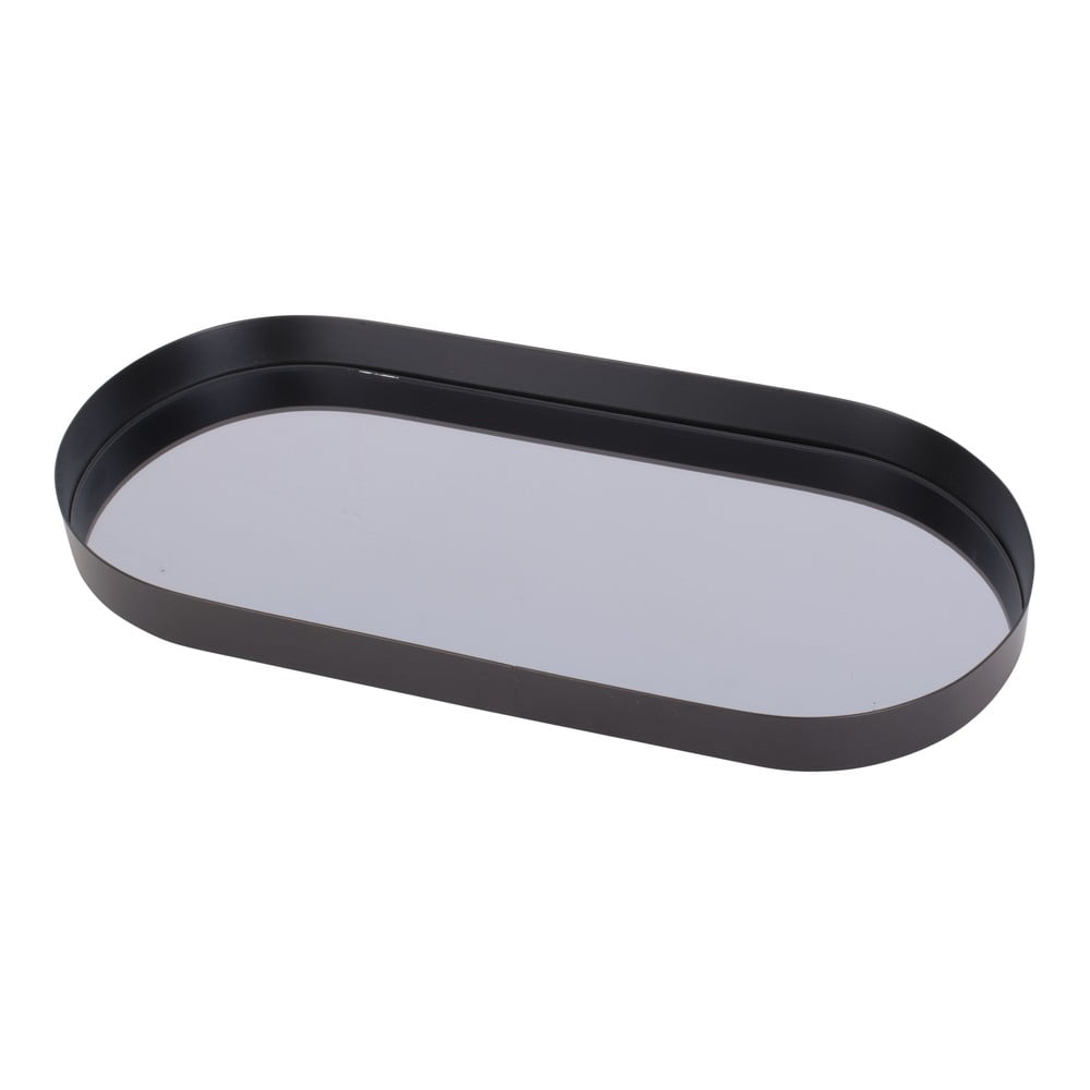 Czarna taca z lustrem dymionym PT LIVING Oval, szer. 18 cm