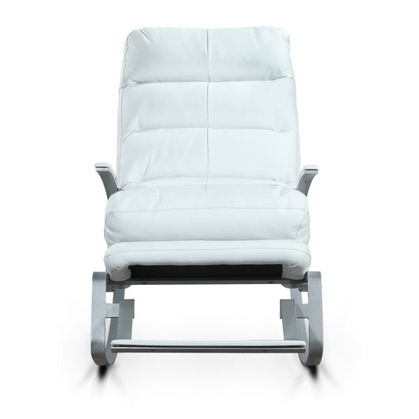 Biały fotel bujany ze skóry ekologicznej Garageeight Rockport-image-1