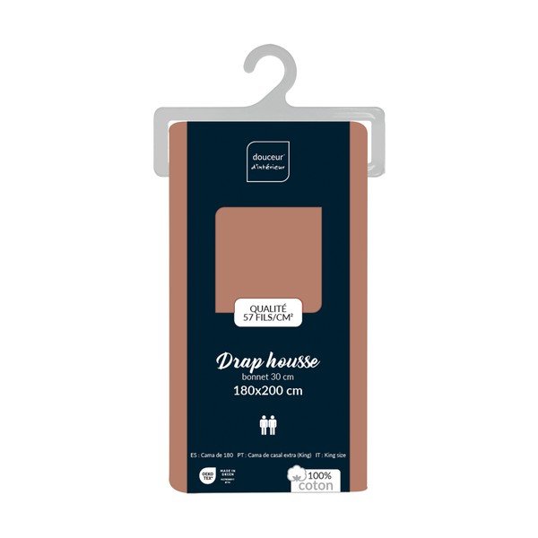 Łososiowe bawełniane prześcieradło z gumką 180x200 cm Lina – douceur d'intérieur-image-2