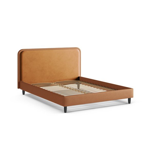 Pomarańczowe tapicerowane łóżko dwuosobowe ze stelażem 180x200 cm Aveline – Micadoni -image-2