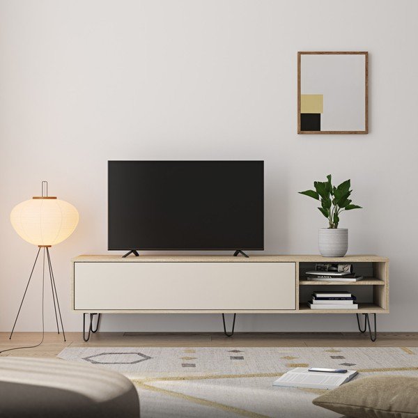 Kremowa szafka pod TV w dekorze dębu 165x44 cm Aero − TemaHome -image-1
