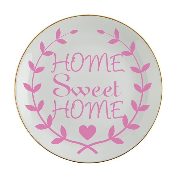 Różówo-biały talerz porcelanowy Vivas Home Sweet Home, Ø 23 cm