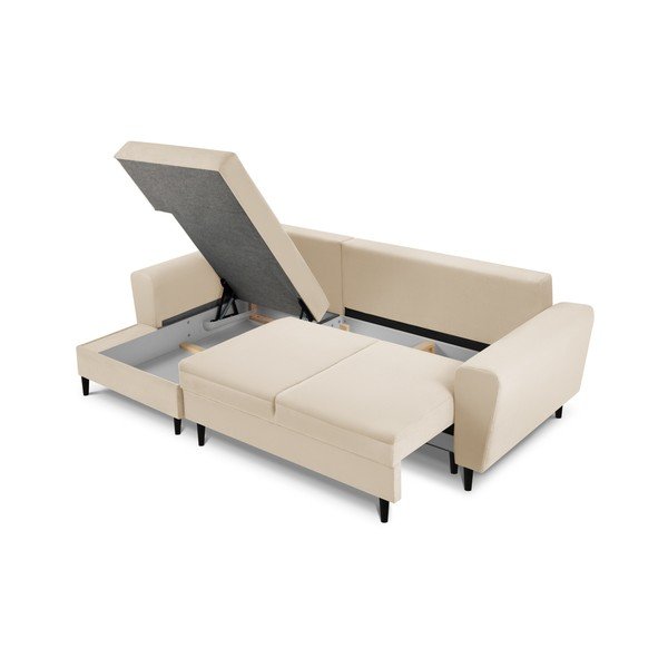 Beżowy sztruksowy rozkładany narożnik ze schowkiem (lewostronny/z szezlongiem) Kyoto – Cosmopolitan Design-image-3