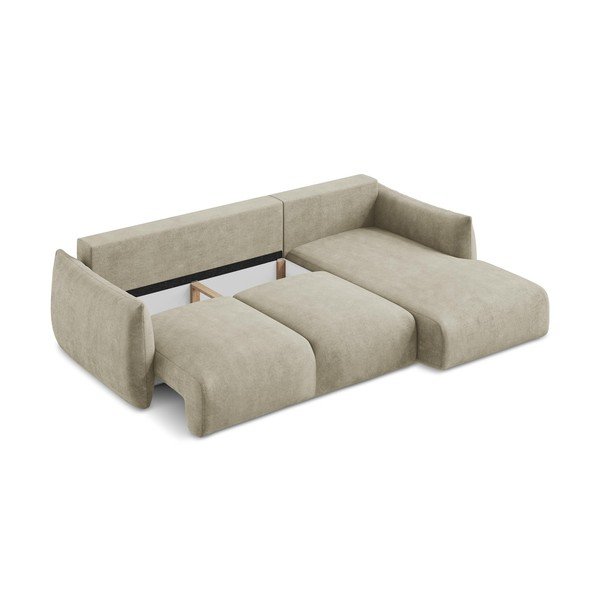 Beżowy rozkładany narożnik z tkaniny szenilowej (prawostronny/z szezlongiem) Leila – Makamii-image-4