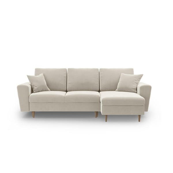 Beżowy aksamitny rozkładany narożnik ze schowkiem Kyoto – Cosmopolitan Design