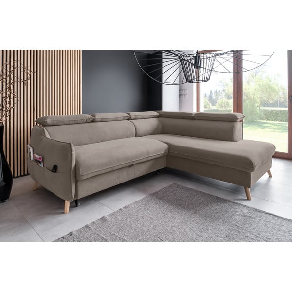 Jasnobrązowy aksamitny rozkładany narożnik (prawostronny) Sweet Harmony – Miuform-image-3