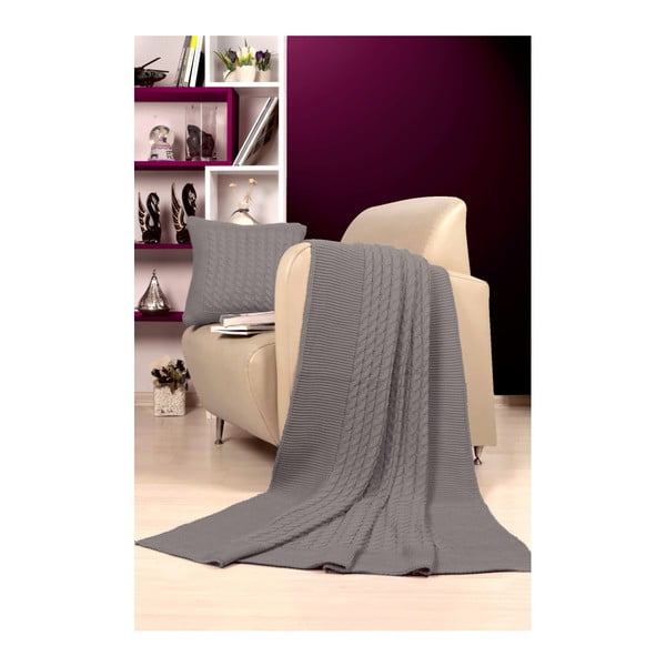 Zestaw szarej narzuty i poduszki Kate Louise Tricot Blanket Set Sultan