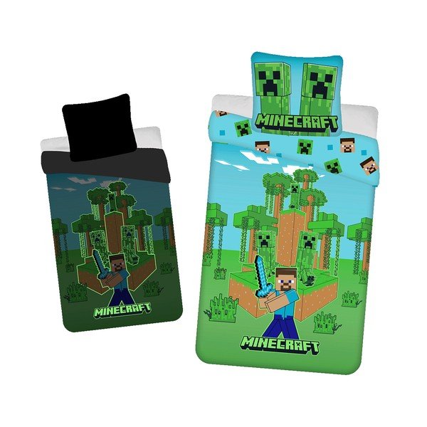 Bawełniana fluorescencyjna pościel dziecięca jednoosobowa 140x200 cm Minecraft "Jungle Fight" – Jerry Fabrics