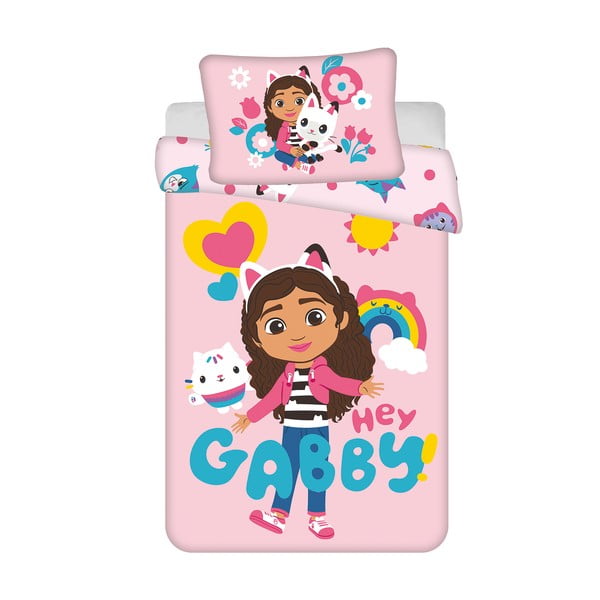 Różowa bawełniana pościel dziecięca do łóżeczka 100x135 cm Gabby's Dollhouse – Jerry Fabrics