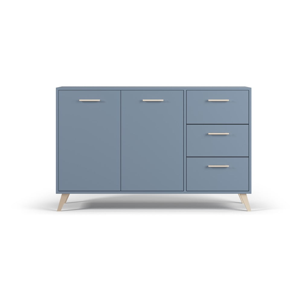 Niebieska niska komoda 140x86 cm Burren – Cosmopolitan Design