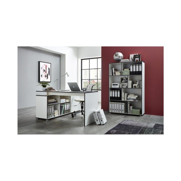 Białe biurko narożne z szafką z szufladami Germania X-image-4