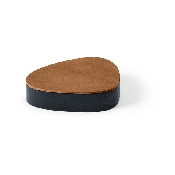 Czarno-naturalny drewniany/ze skóry ekologicznej pojemnik dekoracyjny z pokrywką 14x12,5x3,5 cm Curve Nupo – LIND DNA