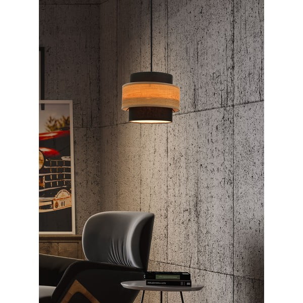 Czarno-naturalna lampa wisząca z tekstylnym kloszem ø 20 cm Twin – Candellux Lighting-image-1