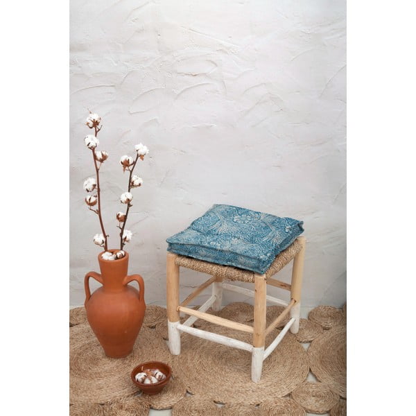 Niebieska poduszka na krzesło z domieszką lnu Tierra Bella Wild Flowers, 37x37 cm-image-1