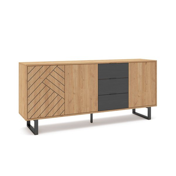 Antracytowo-naturalna niska komoda w dekorze dębu 180x80 cm Madona – Marckeric-image-4