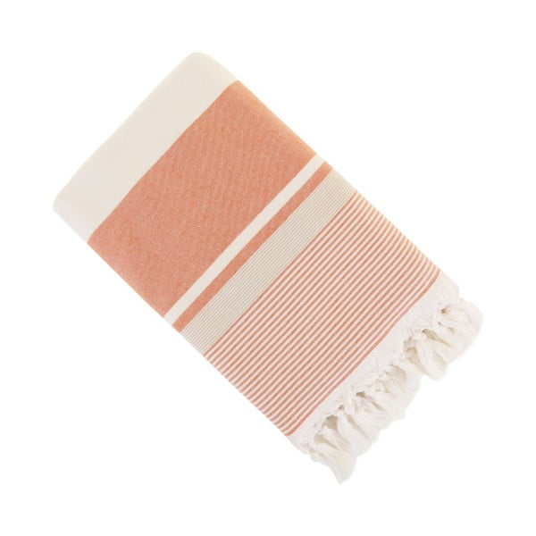 Ceglasty ręcznik Hammam Stripe, 90x150 cm