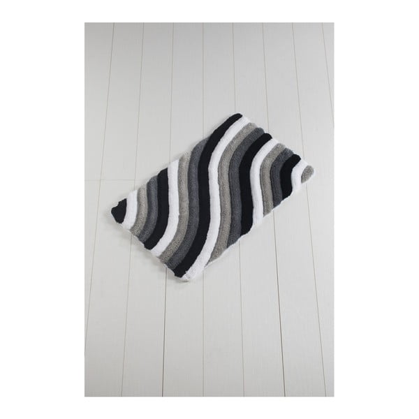 Szaro-biały dywanik łazienkowy Waves Trismo, 100x60 cm