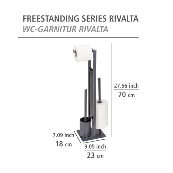 Szary stojak na papier toaletowy ze szczotką do WC Wenko Rivalta-image-4