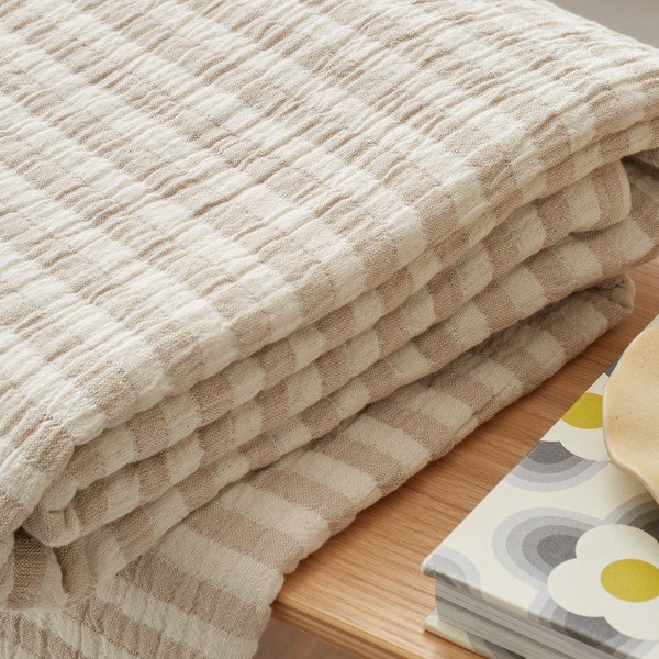 Bawełniany koc w naturalnym kolorze 150x200 cm Cotton Muslin Stripe – Bianca-image-2