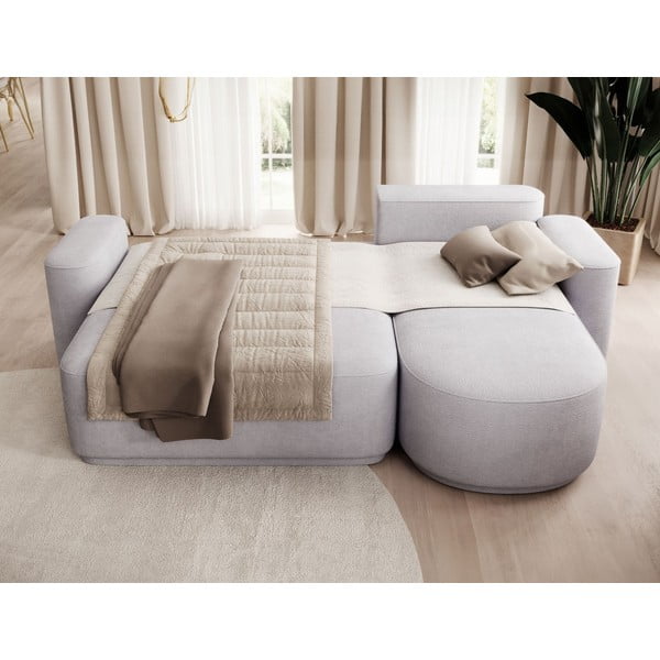 Jasnoszary rozkładany/ze schowkiem narożnik z tkaniny szenilowej (prawostronny/z szezlongiem) Aurumm – ELTAP-image-4