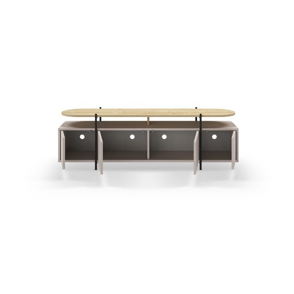 Szarobeżowa szafka pod TV w dekorze dębu 160x48 cm Hinoa – Marckeric-image-3