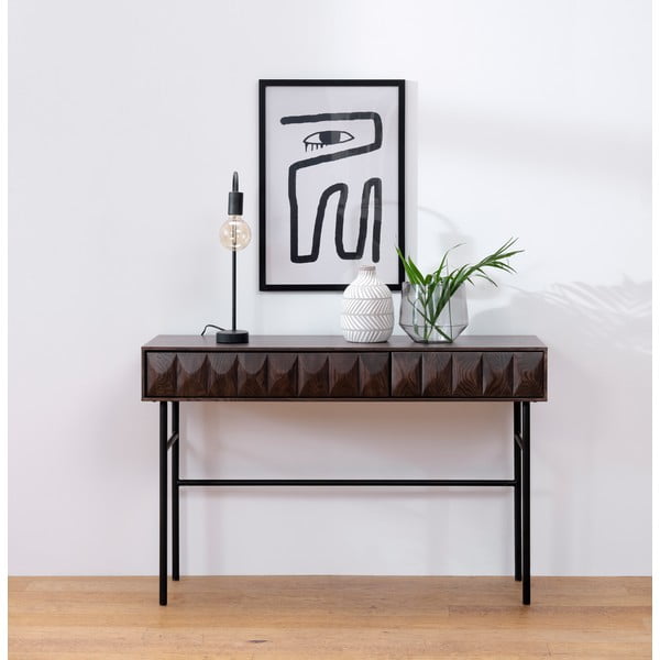 Ciemnobrązowa konsola z blatem w dekorze dębu 39x117 cm Latina – Unique Furniture-image-1