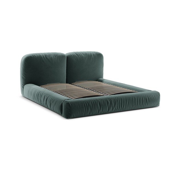 Morskie tapicerowane łóżko dwuosobowe ze schowkiem i stelażem 200x200 cm Martina – Micadoni -image-3