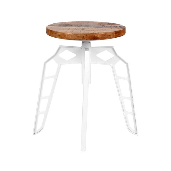 Biały stołek z siedziskiem z drewna mango LABEL51 Pebble