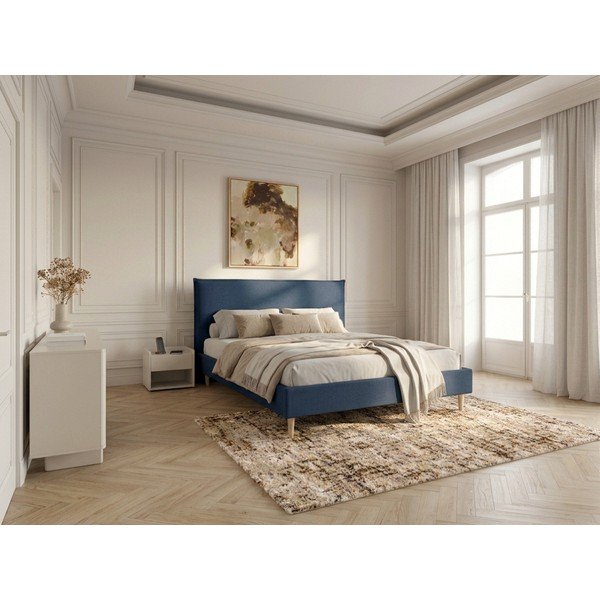 Niebieske tapicerowane łóżko dwuosobowe ze stelażem 180x200 cm Sary – Bobochic Paris-image-1