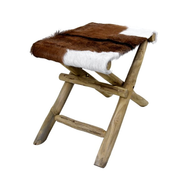 Brązowy stołek z litego drewna tekowego Goatskin – Ego Dekor-image-1