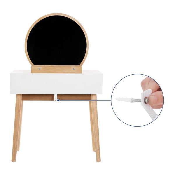 Drewniana toaletka z lustrem, stołkiem i 2 szufladami Songmics-image-2