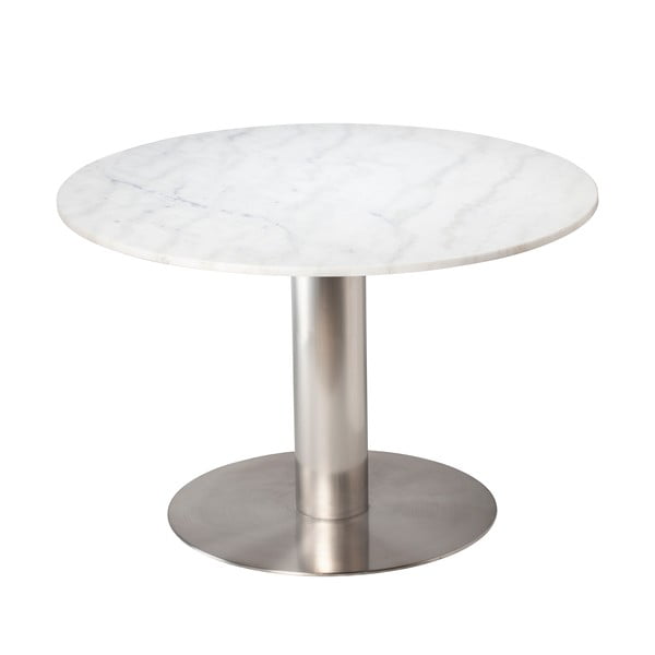 Biały marmurowy stół z konstrukcją w kolorze srebra RGE Pepo, ⌀ 105 cm