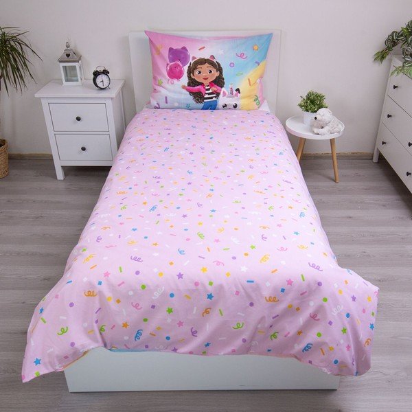 Różowa bawełniana pościel dziecięca jednoosobowa 140x200 cm Gabby's Dollhouse "Rainbow" – Jerry Fabrics-image-3